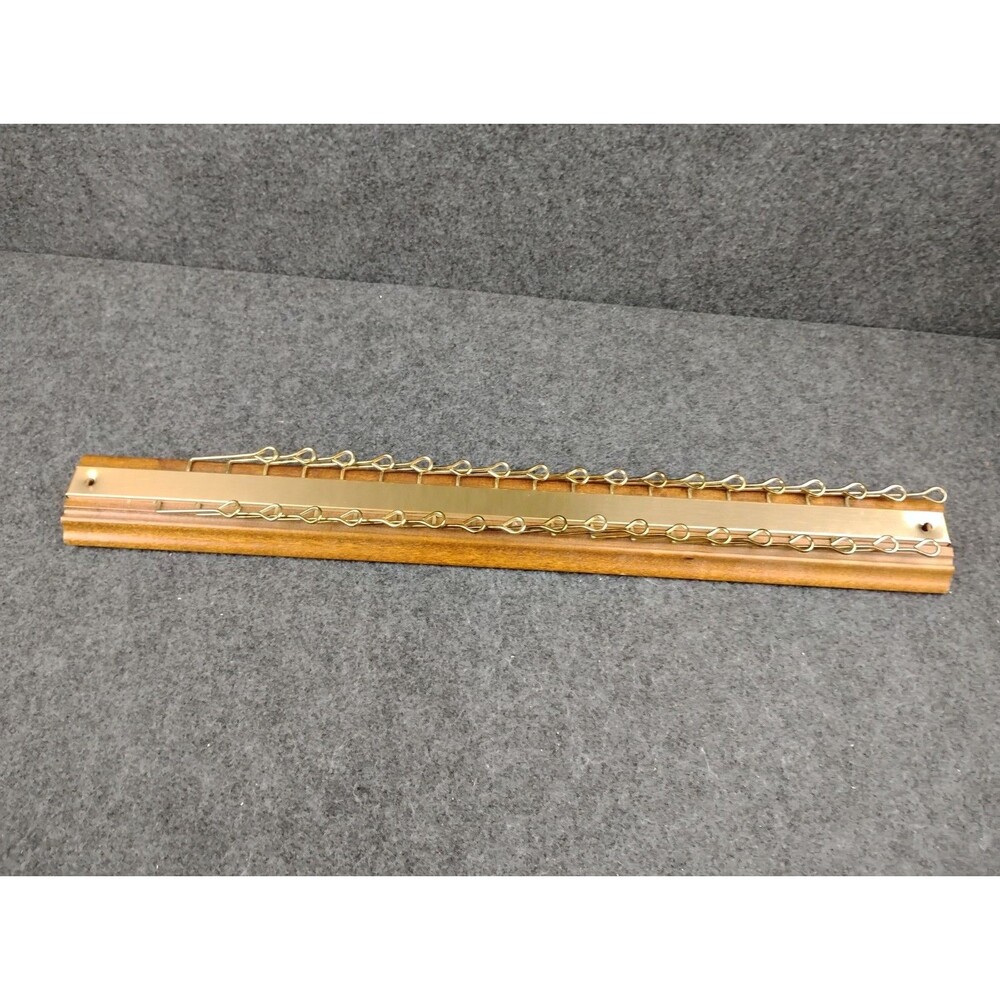 Vintage Tie Rack Belt Scarf Organizer Wood Brass Wall Mount 18.5" Mid century - Picture 2 of 6